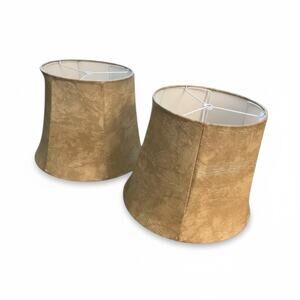 Pair Tan Brown Bell Lamp Shades Spider Fitter 12.5” Diameter 10” Height